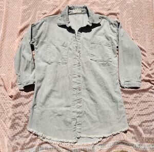 Light Grey Corduroy Sz M Shacket 3/4 Sleeve Button Up Fringe Hipster Jacket